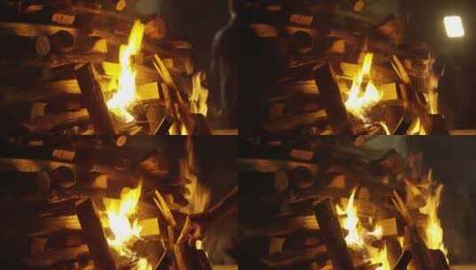 篝火中木材燃烧视频素材1高清在线视频素材下载