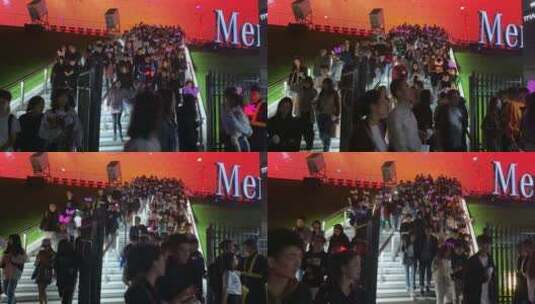 上海夜晚演唱会结束离开的人群延时近景高清在线视频素材下载