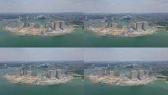 航拍郑州金融岛 建设中的金融岛高清在线视频素材下载