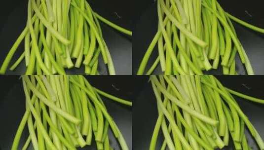 新鲜蒜薹蒜苔食材4K视频高清在线视频素材下载