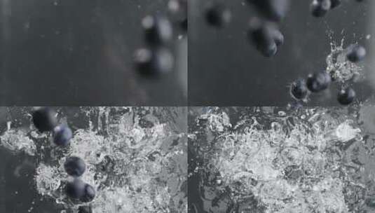 慢镜头拍摄新鲜蓝莓落入水中唯美创意视频高清在线视频素材下载