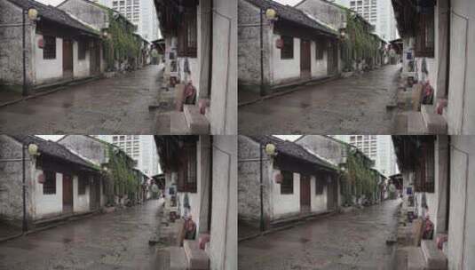 绍兴书圣故里江南水乡雨中街道高清在线视频素材下载