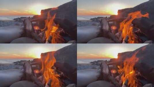 海边篝火火焰升格高清在线视频素材下载