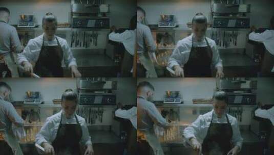 厨师正在厨房烹饪美食高清在线视频素材下载