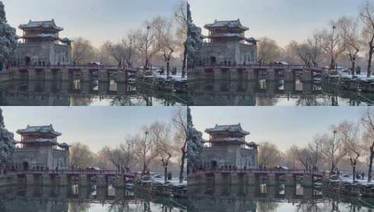 北京颐和园雪后的文昌阁与知春桥高清在线视频素材下载