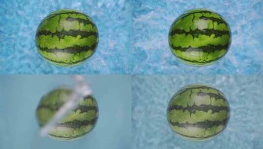 西瓜水花泼水蓝背景创意水果视频实拍高清在线视频素材下载