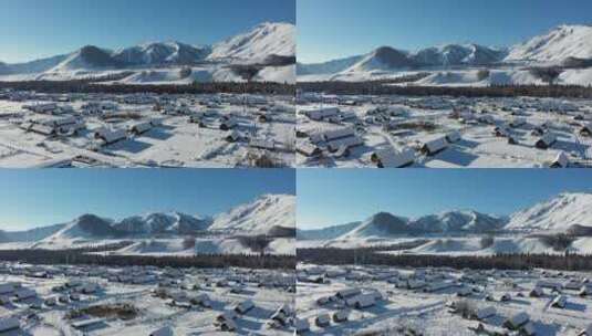 冬季禾木村村庄航拍高清在线视频素材下载