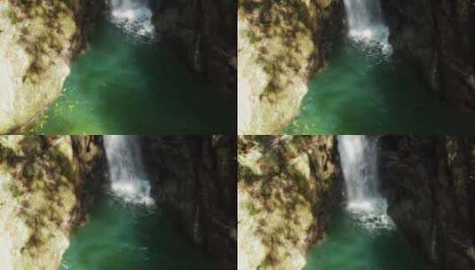 航拍瀑布近景上摇高清在线视频素材下载