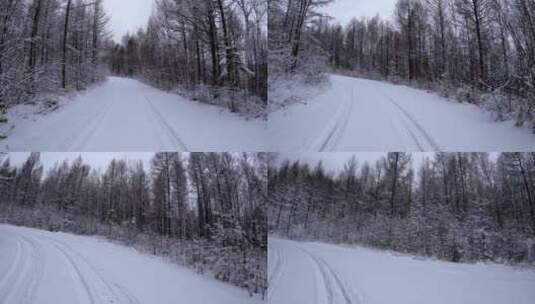 行驶在大兴安岭森林雪路上高清在线视频素材下载