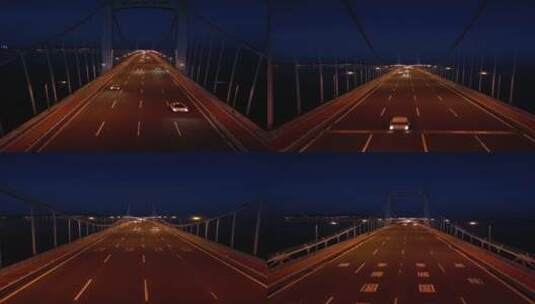 大连星海湾跨海大桥夜景车流航拍竖屏4KP3高清在线视频素材下载