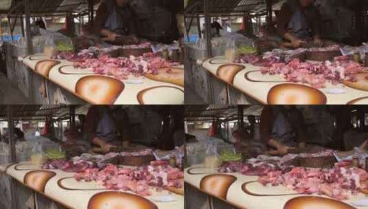 在市场上的肉摊特写镜头高清在线视频素材下载