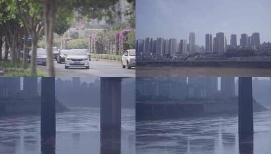 重庆 长江 江面 楼群 车流高清在线视频素材下载