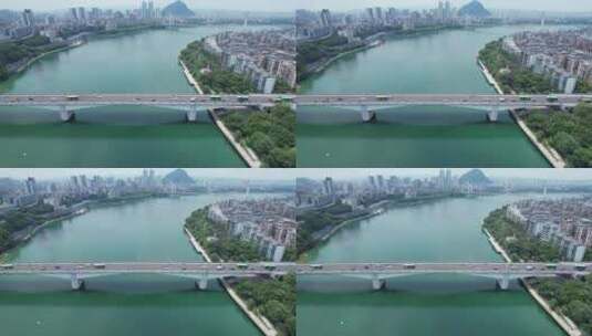 柳州柳江大桥城市建筑风光航拍高清在线视频素材下载