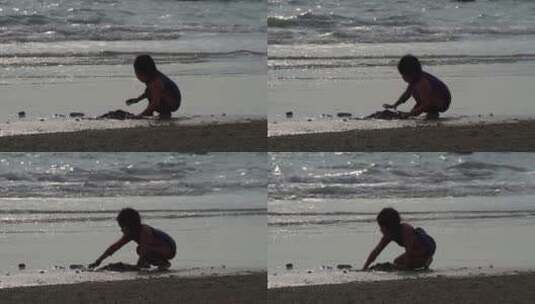 海边玩耍的孩子高清在线视频素材下载