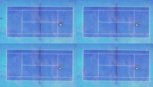 航拍城市网球场上的网球运动训练高清在线视频素材下载