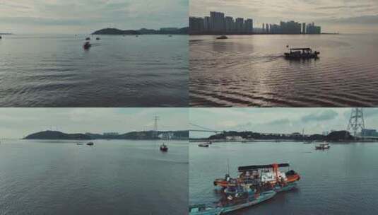 汕头东海湾渔船高清在线视频素材下载