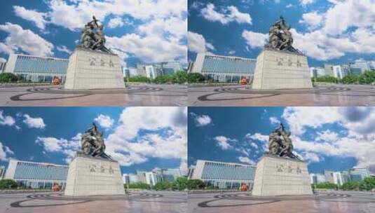 福建龙岩市政府市民广场雕塑蓝天白云延时高清在线视频素材下载