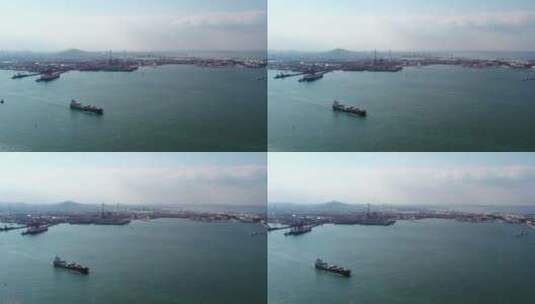 航拍海岛码头集装箱物流海运高清在线视频素材下载