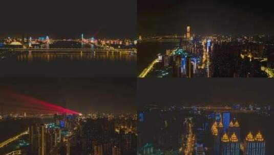 合集湖北武汉城市夜景灯光航拍移动延时高清在线视频素材下载