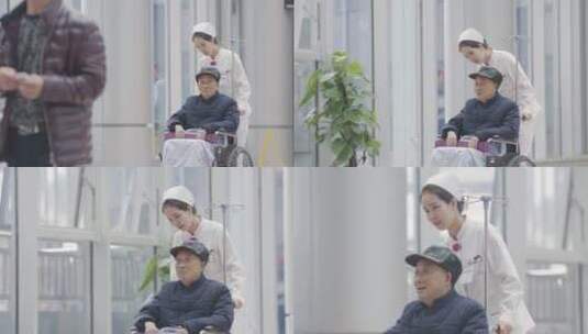 护士推轮椅 坐轮椅的患者病人高清在线视频素材下载