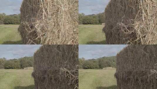 农民田里的干草包中等平移镜头高清在线视频素材下载