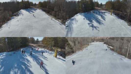 滑雪场雪坡上滑雪极限运动高山滑雪航拍高清在线视频素材下载