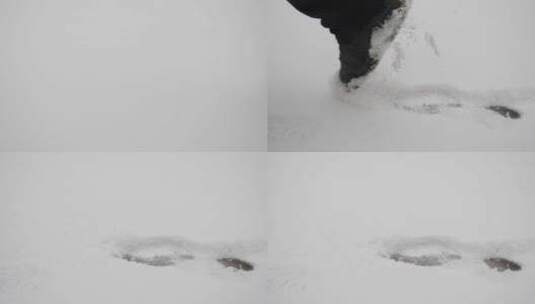 雪中行走的脚步特写【慢动作】高清在线视频素材下载