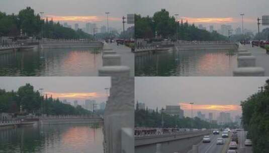 西安护城河夕阳下日落延时唯美晚霞高清在线视频素材下载