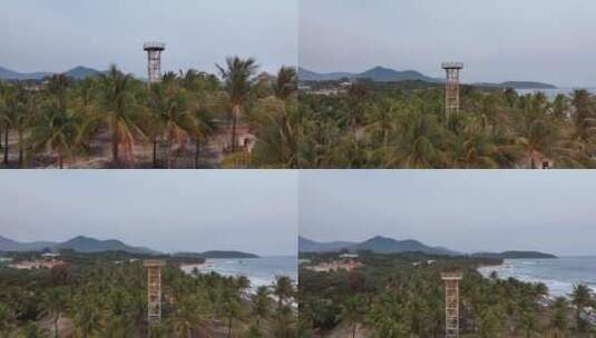 海边椰树林中的瞭望塔高清在线视频素材下载