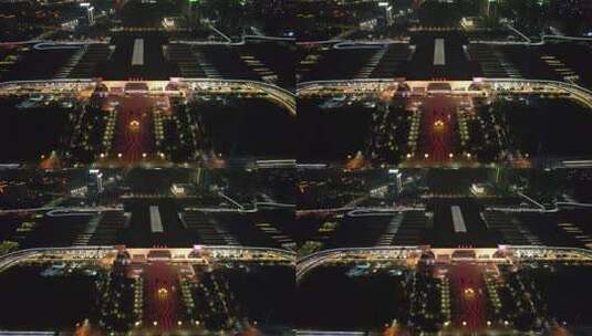 河南郑州东站火车站夜景航拍高清在线视频素材下载