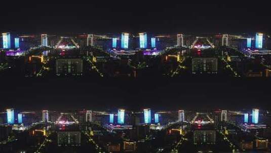 河南洛阳新城夜景灯光航拍高清在线视频素材下载
