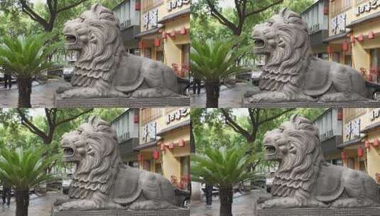 石狮雕塑高清在线视频素材下载