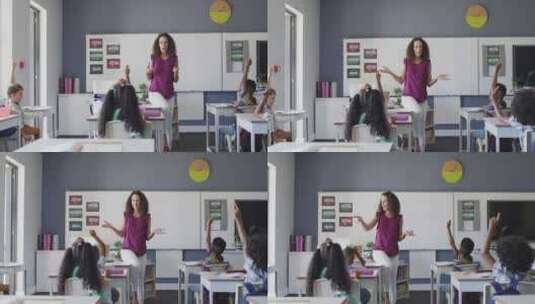 高加索女教师和不同学童在教室学习的视频高清在线视频素材下载
