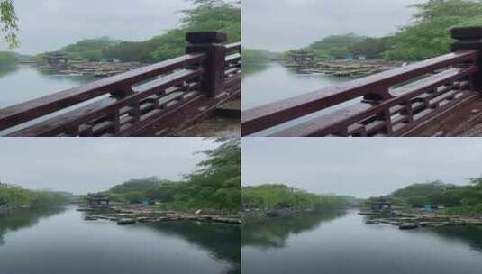 雨中济南护城河，天下第一泉黑虎泉白石桥高清在线视频素材下载