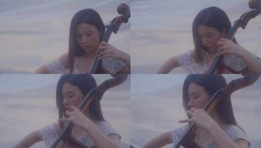 美女拉小提琴丝绸飘舞高清在线视频素材下载