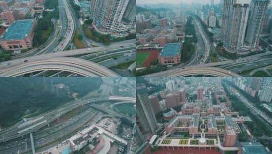 深圳交通建筑深圳体育中心周边多镜头航拍高清在线视频素材下载