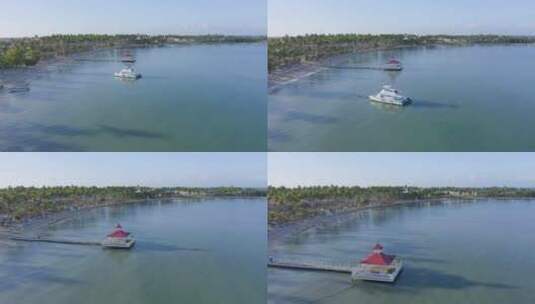 巴伊亚海岸的双体船和凉亭普林西比岛Grand La Romana酒店夏季高清在线视频素材下载