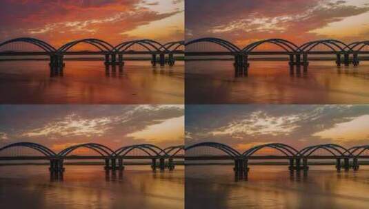 刘江黄河大桥延时日出夕阳郑州黄河桥高清在线视频素材下载
