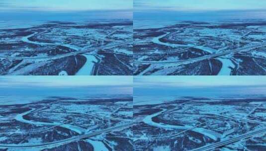 航拍初春扎敦河湿地雪景高清在线视频素材下载