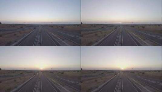 高速公路上太阳慢慢升起高清在线视频素材下载