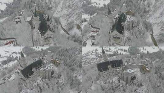 鸟瞰新天鹅堡在施万斯坦城堡周围飞行高清在线视频素材下载