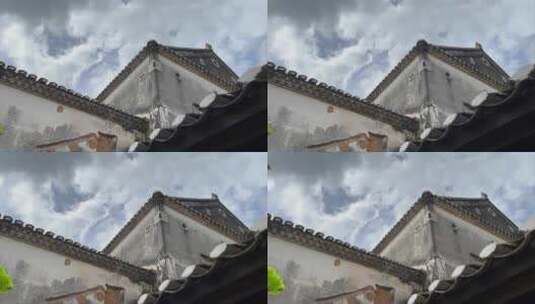 风景中国民俗古民居客家围龙屋角楼天空高清在线视频素材下载
