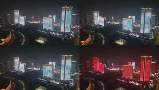 河北新乡市平原博物院市政府夜景灯光航拍高清在线视频素材下载