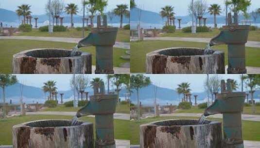 水从街上的柱子上流出来高清在线视频素材下载