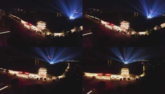 山东蓬莱阁夜景航拍高清在线视频素材下载
