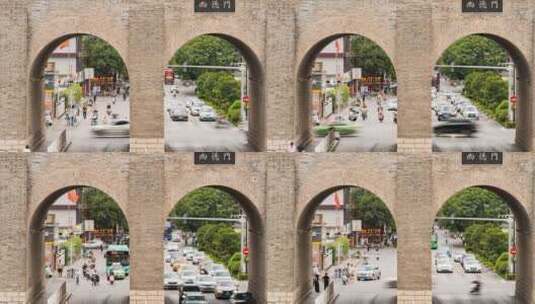 8K西安古城墙尚德门交通车流延时高清在线视频素材下载
