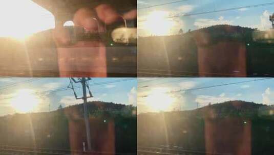 列车窗外日落高清在线视频素材下载