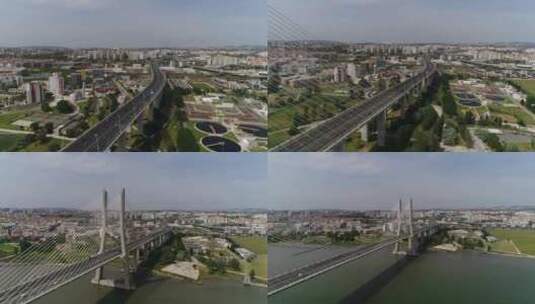 瓦斯科达伽马大桥和萨卡夫市高清在线视频素材下载