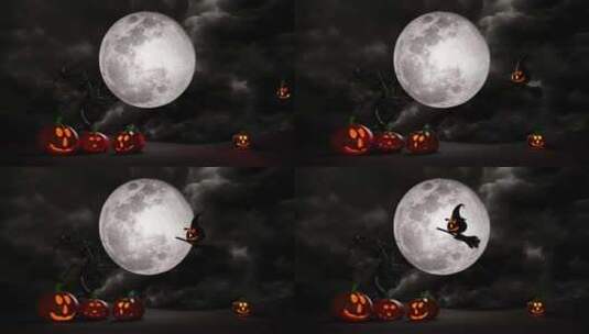 满月和万圣节主题的动画高清在线视频素材下载