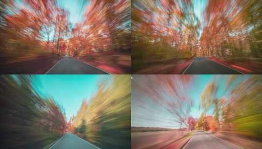 开车沿途风景第一视角秋天红叶高清在线视频素材下载